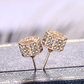 Gold Tone Octagonal Pavé Stud Earrings Polished Metal Jewelry view 2