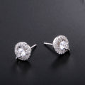 Silver Tone Round Halo Stud Earrings with Clear Stones view 2
