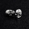Silver Skull Clear Look Accent Statement Stud Earrings view 3