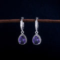 Purple Pear-Shaped Drop Hinged Hoop Earrings In Silver Tone view 3