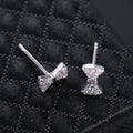 Silver Tone Clear Stone Bow Stud Earrings Polished Metal Jewelry view 2