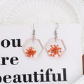 Green Pressed Flower Clear Hexagon Long Hook Earrings view 3