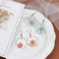Green Pressed Flower Clear Hexagon Long Hook Earrings view 2