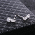 Silver Tone Double Row Drop Stud Earrings with Clear Stones view 3