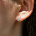 Silver Tone Double Row Drop Stud Earrings with Clear Stones view 4