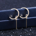 Gold Tone Hoop Earrings with Slim Bar Drops Polished Metal Jewelry view 2