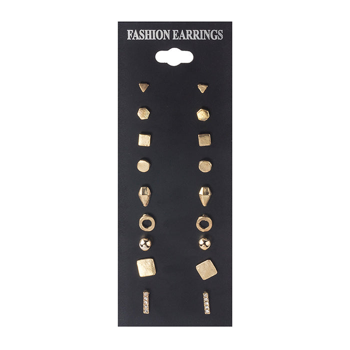 Gold Nine-Pair Mixed Geometric Stud Earring Card Set
