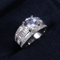 Silver Tone Round Crystal Three Band Ring Set Jewelry view 2