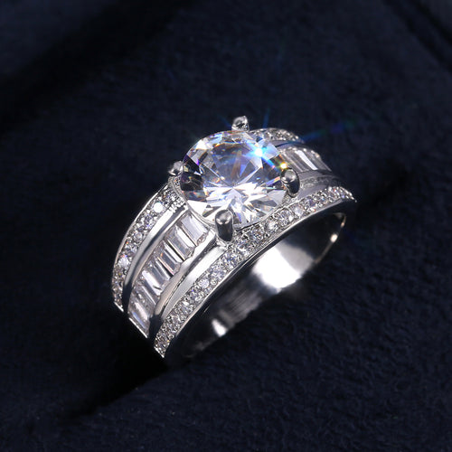 Silver Tone Round Crystal Three Band Ring Set angled detail