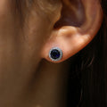 Round Solitaire Halo Stud Earrings In Seven Stone Colors view 11