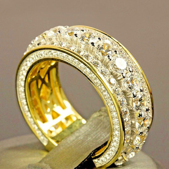 Mixed Round Clear Stone Extra-Wide Eternity Ring In Gold Tone