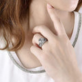 Round Halo Center Stone and Leaf Band Two Piece Ring Set view 4