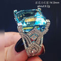 Antique Silver Tone Statement Ring with Aqua Square Stone view 5
