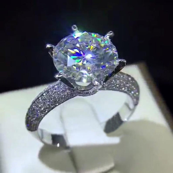 Silver Tone Round Crystal Pavé Solitaire Ring Jewelry