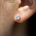 Silver Tone Daisy Stud Earrings with Clear Centers view 4