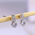Silver Tone Double Row Drop Stud Earrings with Clear Stones view 1