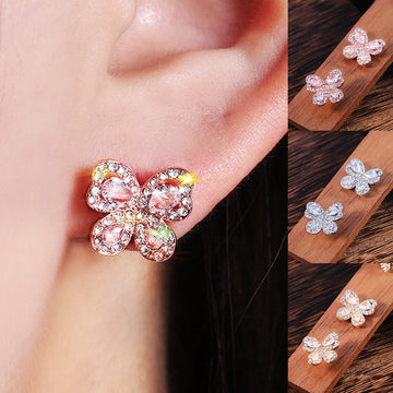 Butterfly Stud Earrings in Blue and Pink Polished Metal Jewelry