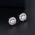 Silver Tone Round Halo Stud Earrings with Clear Stones view 6