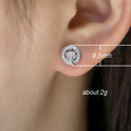 Silver Tone Round Halo Stud Earrings with Clear Stones view 5