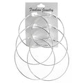 Silver Tone Three Pair Thin Oversized Hoop Earring Set view 5
