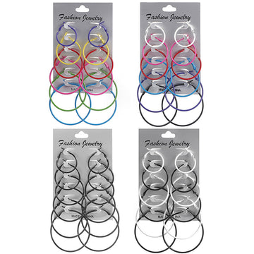 Four Six Pair Color Hoop Earring Display Card Sets