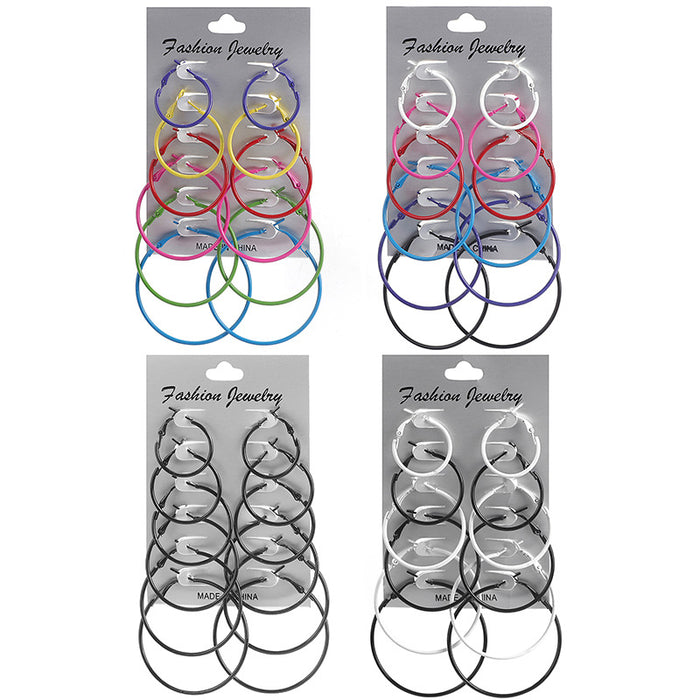 Four Six Pair Color Hoop Earring Display Card Sets