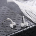 Bow Drop Stud Earrings With Slim Silver Tone Chain view 3