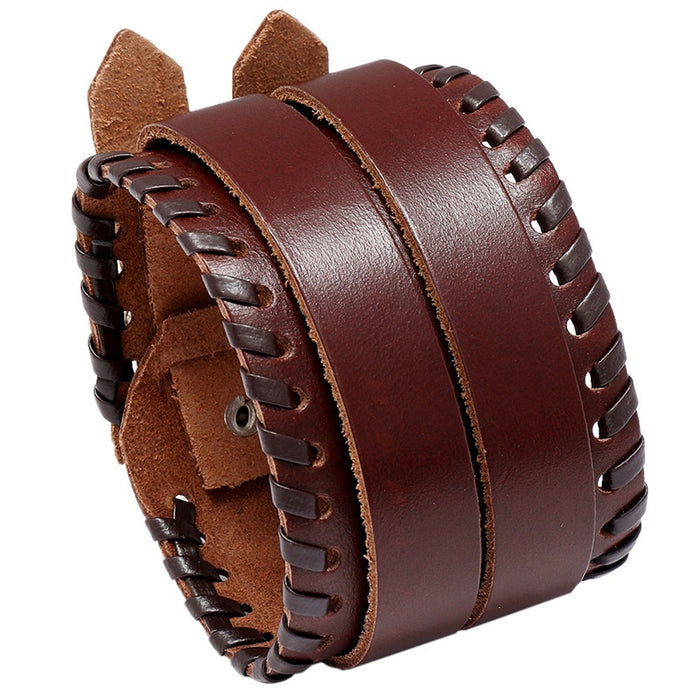 Hip Hop Punk Multilayer Vintage Braided Cowhide Leather Bracelet Trendy Men's Wrist Jewelry