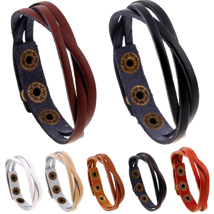 Japanese Korean Style Braided Cowhide Leather Bracelet Multi Color Fashion Wristband