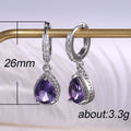 Purple Pear-Shaped Drop Hinged Hoop Earrings In Silver Tone view 5