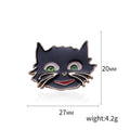 Black Cat Face Brooch with Green Eyes and Gold Tone Outline view 5
