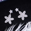 Double Flower Crystal Drop Stud Earrings With Clear Stone Accents view 2