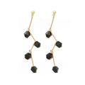Long Zigzag Gold Bar and Black Faceted Bead Earrings view 1
