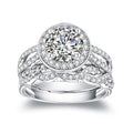 Round Halo Center Stone and Leaf Band Two Piece Ring Set view 2
