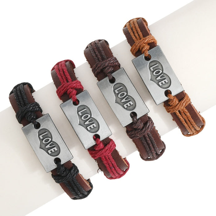 Minimalist Handmade Braided Multilayer Cowhide Leather Love Couples Bracelet Valentine Jewelry