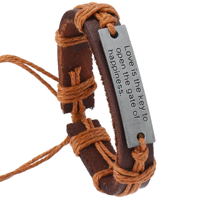 Minimalist Handmade Braided Vintage Cowhide Leather Bracelet Adjustable Unisex Leather Bangle
