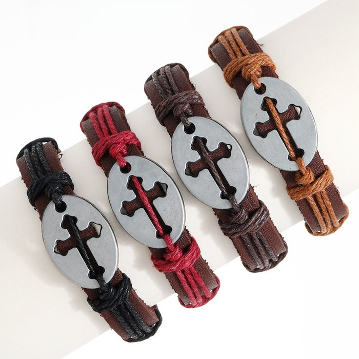Handmade Braided Cowhide Leather Bracelet Vintage Minimalist Men's Wristband Jewelry