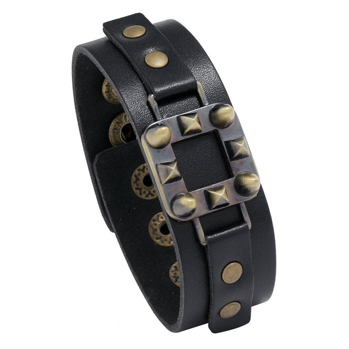 New Vintage Trendy Men's Cowhide Leather Bracelet Punk Rock European American Wristband Jewelry