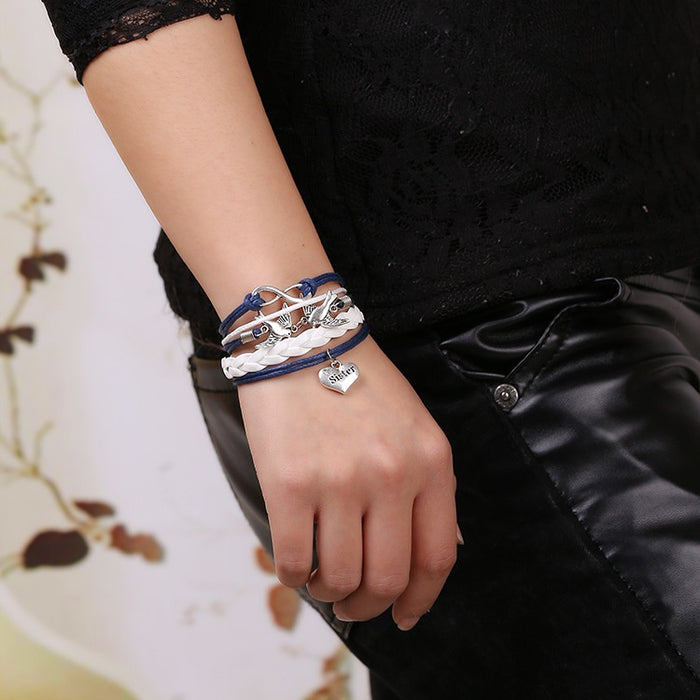 European American Love Bird LOVE Five Strand Braided Bracelet For Fashion Jewelry