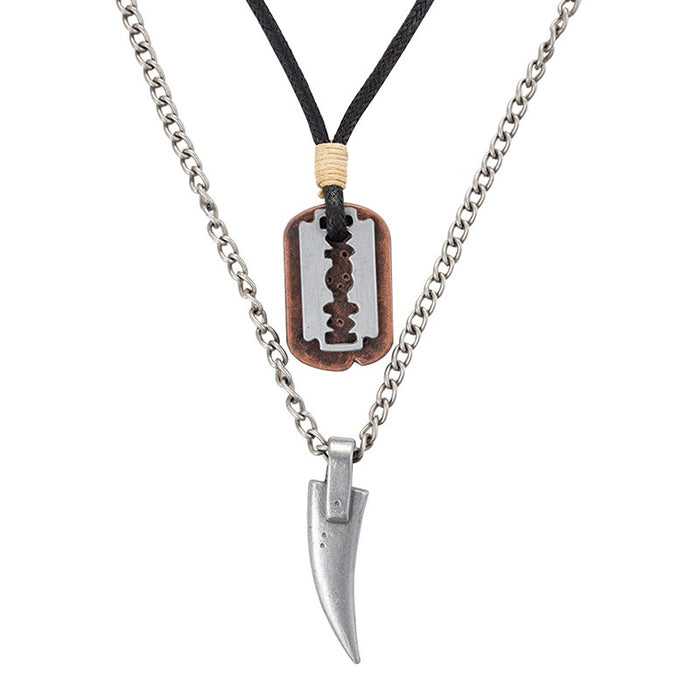 European American Double Layer Necklace With Wax Cord Chain Retro Hip Hop Punk Choker