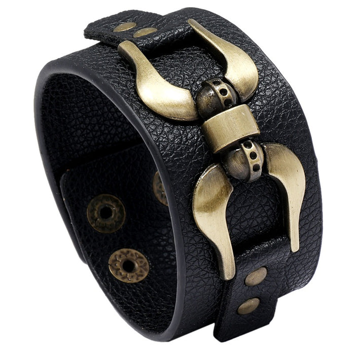 Simple Punk Black PU Leather Bracelet Versatile Trendy Men's Fashion Wrist Accessory