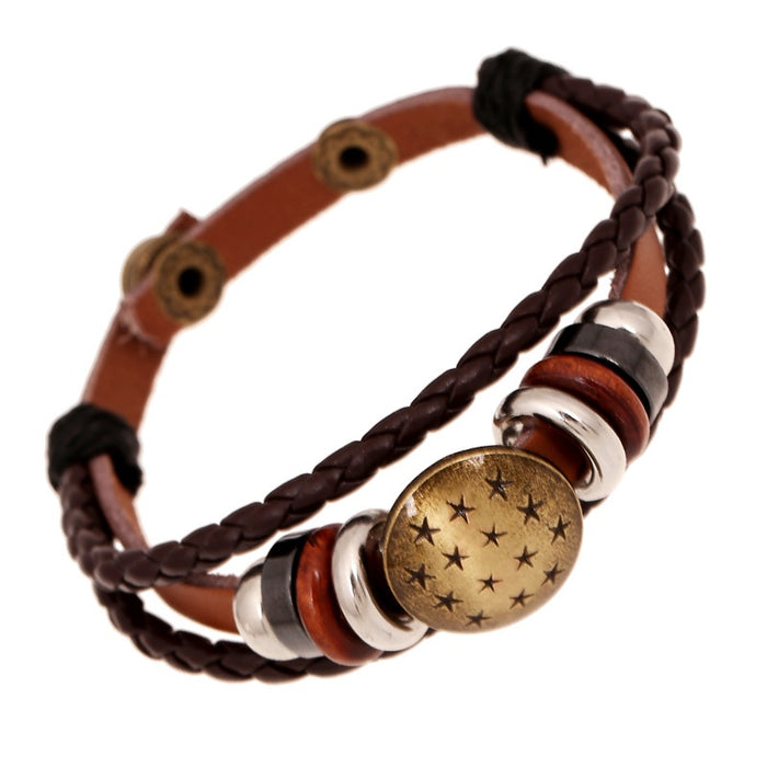 Vintage Punk Genuine Cowhide Leather Bracelet For Men, Direct Export Jewelry