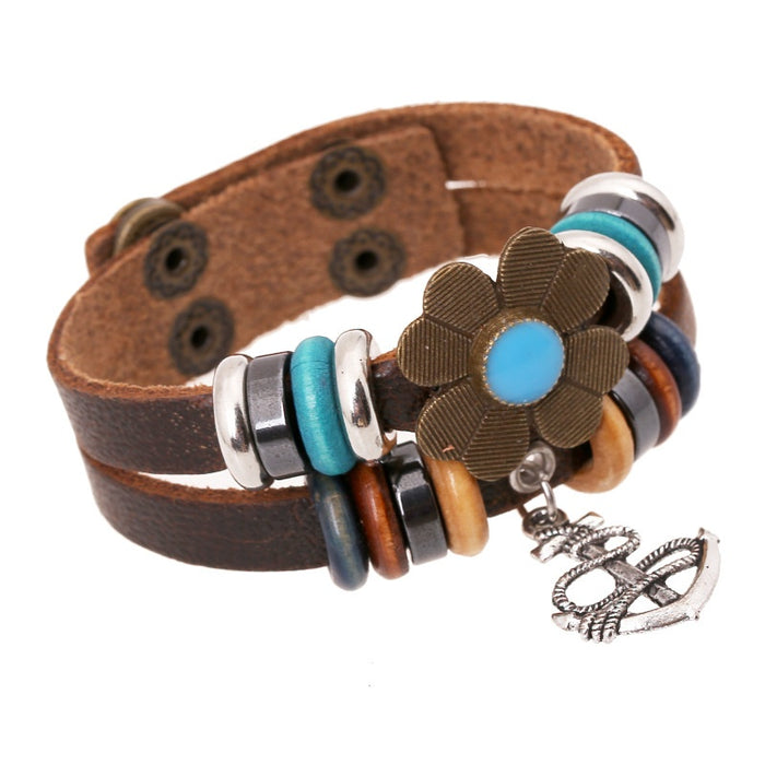 Vintage Punk Handmade Genuine Cowhide Leather Bracelet Korean Style Fashion Wristband