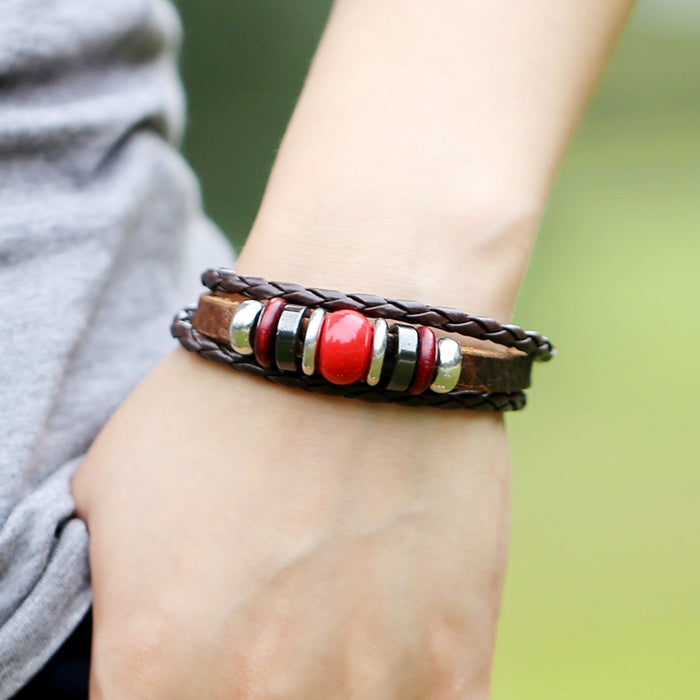 Korean Style New Beaded Genuine Leather Bracelet Cowhide Leather Cord Bracelet