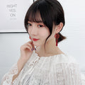 Red Fu Character Round Frame and Long Tassel Stud Earrings view 2