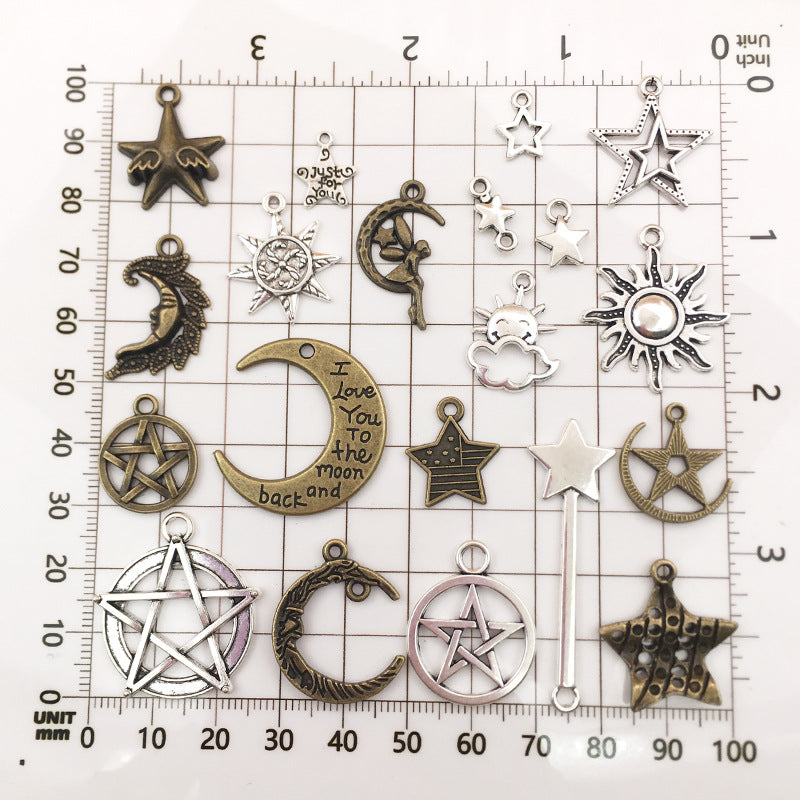 Hollow Zinc Alloy Star Moon Sun Shooting Star Charm Pendant for DIY Earrings Bracelet