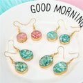 Gold Tone Shell Chip Long Hook Earrings in Four Geometric Shapes view 1