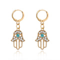 Crystal Hamsa Huggie Drop Earrings in Gold or Silver Tone view 1