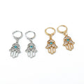 Crystal Hamsa Huggie Drop Earrings in Gold or Silver Tone view 3