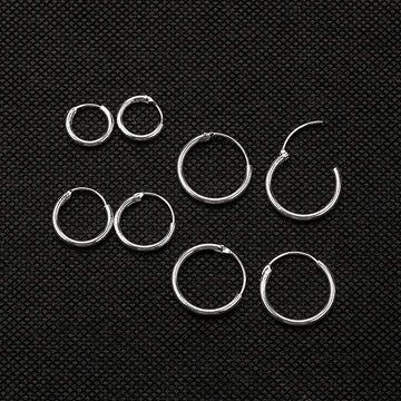 Four Size Silver Tone Polished Classic Small Hoop Earrings